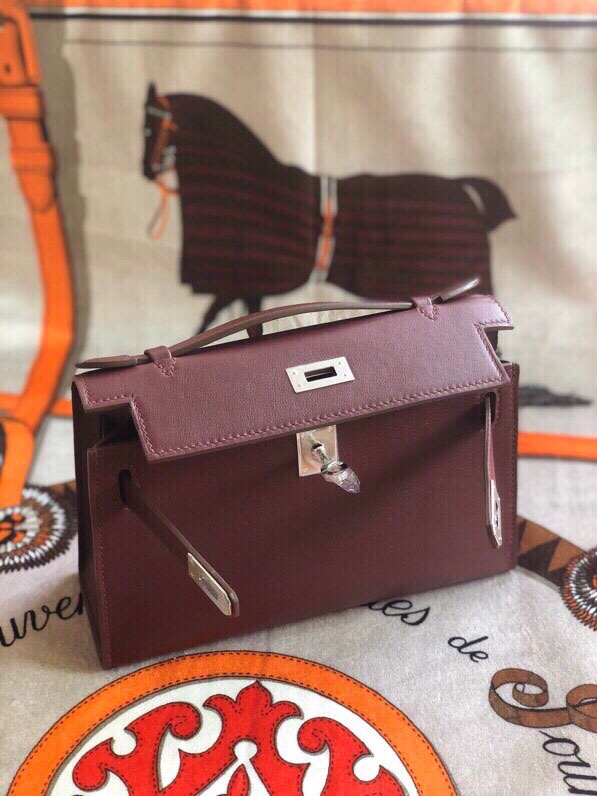 에르메스 미니 켈리백22 보르도 은장 스위프트